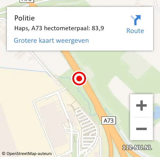 Locatie op kaart van de 112 melding: Politie Haps, A73 hectometerpaal: 111,6 op 17 mei 2017 15:39