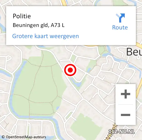 Locatie op kaart van de 112 melding: Politie Beuningen gld, A73 L op 17 mei 2017 15:40