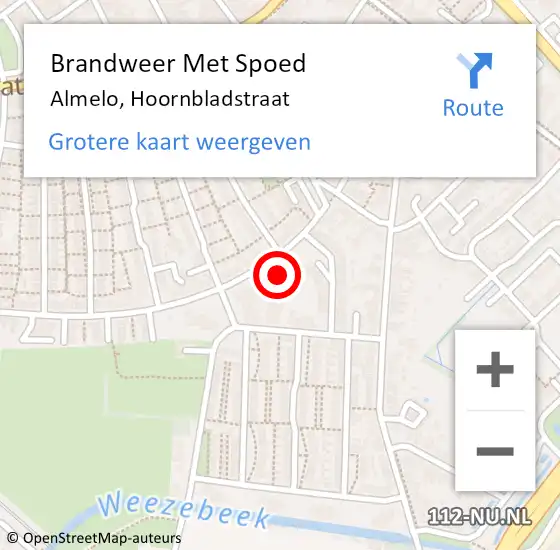 Locatie op kaart van de 112 melding: Brandweer Met Spoed Naar Almelo, Hoornbladstraat op 17 mei 2017 16:27