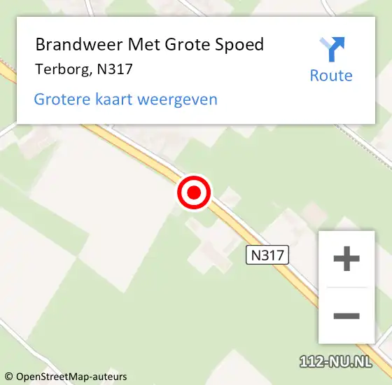 Locatie op kaart van de 112 melding: Brandweer Met Grote Spoed Naar Terborg, N317 hectometerpaal: 52,0 op 17 mei 2017 17:11