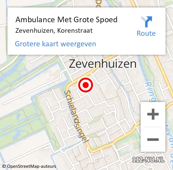 Locatie op kaart van de 112 melding: Ambulance Met Grote Spoed Naar Zevenhuizen, Korenstraat op 17 mei 2017 18:40