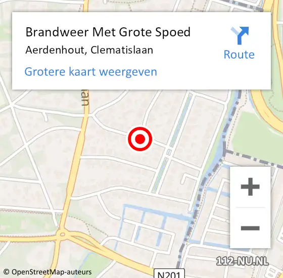 Locatie op kaart van de 112 melding: Brandweer Met Grote Spoed Naar Aerdenhout, Clematislaan op 17 mei 2017 18:49