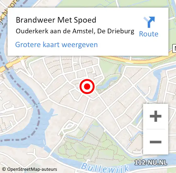 Locatie op kaart van de 112 melding: Brandweer Met Spoed Naar Ouderkerk aan de Amstel, De Drieburg op 17 mei 2017 19:13