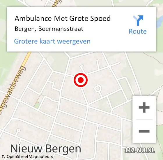 Locatie op kaart van de 112 melding: Ambulance Met Grote Spoed Naar Bergen, Boermansstraat op 17 mei 2017 19:31