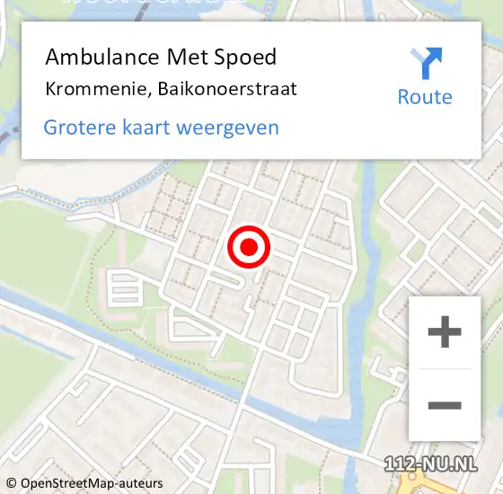 Locatie op kaart van de 112 melding: Ambulance Met Spoed Naar Krommenie, Baikonoerstraat op 17 mei 2017 20:33