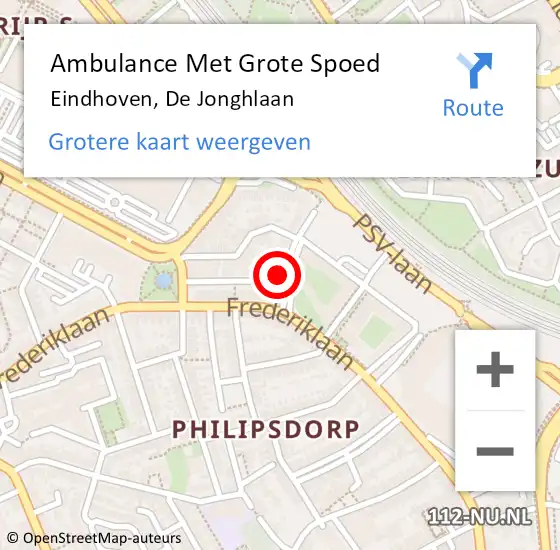 Locatie op kaart van de 112 melding: Ambulance Met Grote Spoed Naar Eindhoven, De Jonghlaan op 17 mei 2017 21:11