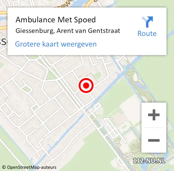 Locatie op kaart van de 112 melding: Ambulance Met Spoed Naar Giessenburg, Arent van Gentstraat op 17 mei 2017 21:24