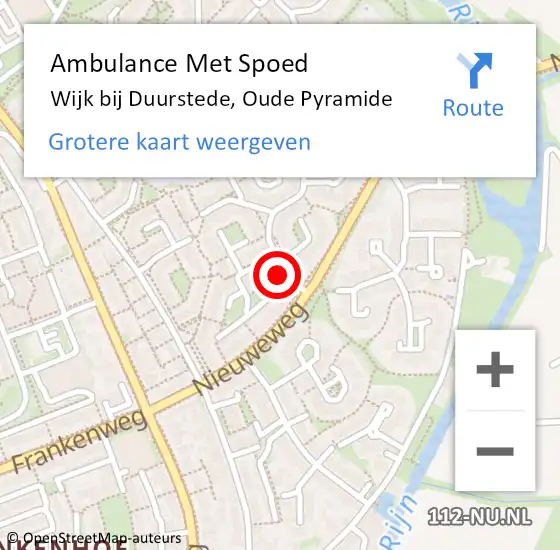 Locatie op kaart van de 112 melding: Ambulance Met Spoed Naar Wijk bij Duurstede, Oude Pyramide op 18 mei 2017 02:03