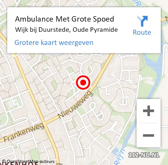 Locatie op kaart van de 112 melding: Ambulance Met Grote Spoed Naar Wijk bij Duurstede, Oude Pyramide op 18 mei 2017 02:08