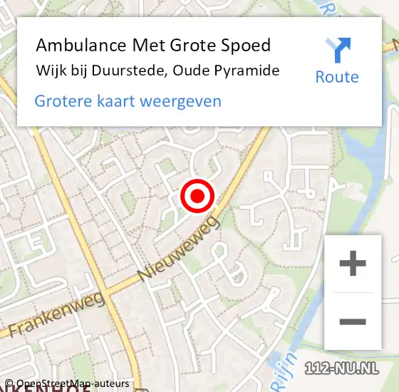 Locatie op kaart van de 112 melding: Ambulance Met Grote Spoed Naar Wijk bij Duurstede, Oude Pyramide op 18 mei 2017 02:09