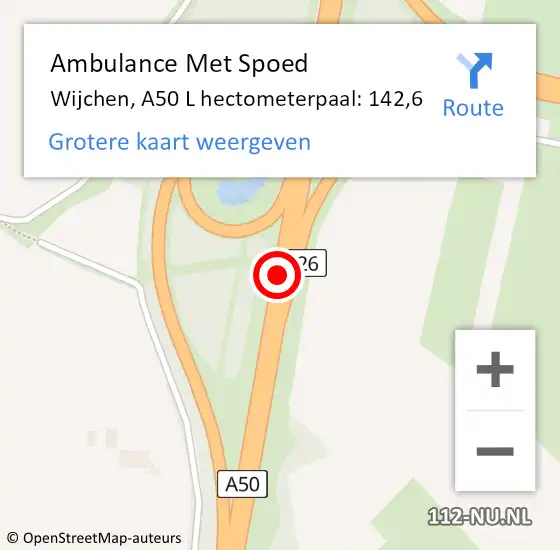 Locatie op kaart van de 112 melding: Ambulance Met Spoed Naar Wijchen, A50 L hectometerpaal: 142,6 op 18 mei 2017 07:55