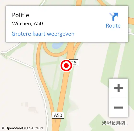 Locatie op kaart van de 112 melding: Politie Wijchen, A50 L op 18 mei 2017 08:40