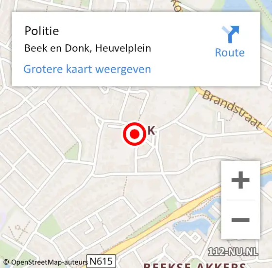 Locatie op kaart van de 112 melding: Politie Beek en Donk, Heuvelplein op 18 mei 2017 09:11