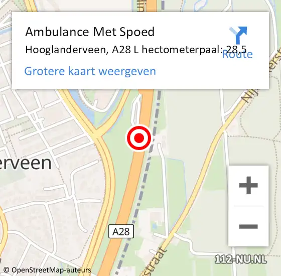 Locatie op kaart van de 112 melding: Ambulance Met Spoed Naar Hooglanderveen, A28 L hectometerpaal: 28,5 op 18 mei 2017 09:35