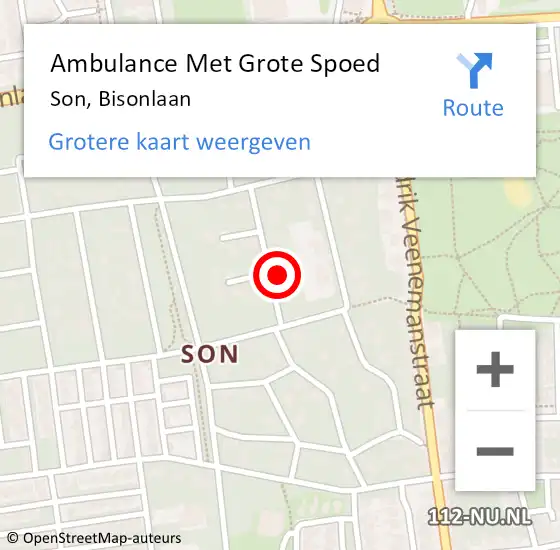 Locatie op kaart van de 112 melding: Ambulance Met Grote Spoed Naar Son, Bisonlaan op 18 mei 2017 10:29