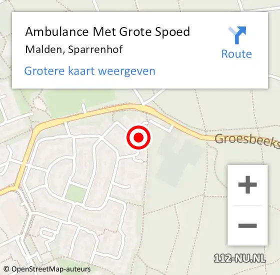 Locatie op kaart van de 112 melding: Ambulance Met Grote Spoed Naar Malden, Sparrenhof op 18 mei 2017 11:30