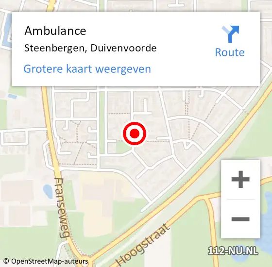 Locatie op kaart van de 112 melding: Ambulance Steenbergen, Duivenvoorde op 18 mei 2017 12:51