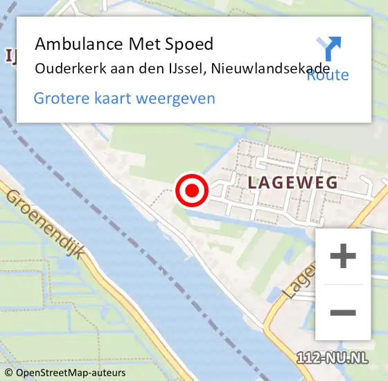 Locatie op kaart van de 112 melding: Ambulance Met Spoed Naar Ouderkerk aan den IJssel, Nieuwlandsekade op 18 mei 2017 13:42