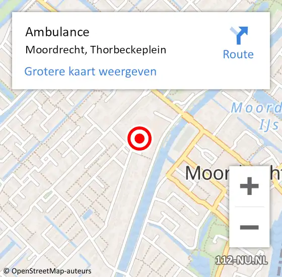 Locatie op kaart van de 112 melding: Ambulance Moordrecht, Thorbeckeplein op 18 mei 2017 15:43