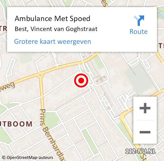 Locatie op kaart van de 112 melding: Ambulance Met Spoed Naar Best, Vincent van Goghstraat op 18 mei 2017 16:46