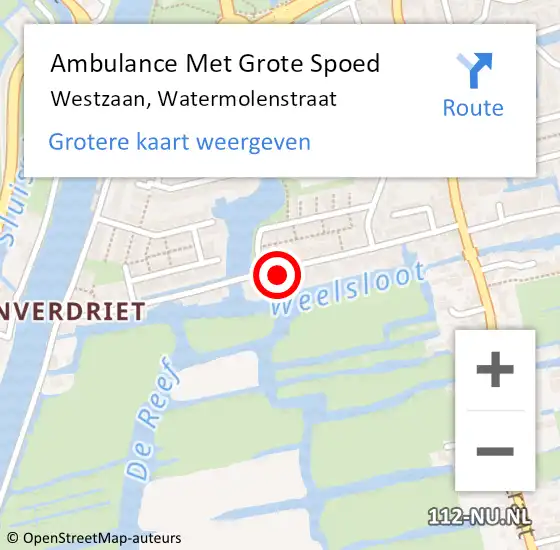 Locatie op kaart van de 112 melding: Ambulance Met Grote Spoed Naar Westzaan, Watermolenstraat op 18 mei 2017 17:35