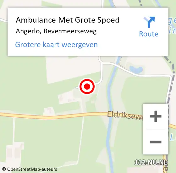 Locatie op kaart van de 112 melding: Ambulance Met Grote Spoed Naar Angerlo, Bevermeerseweg op 18 mei 2017 18:26