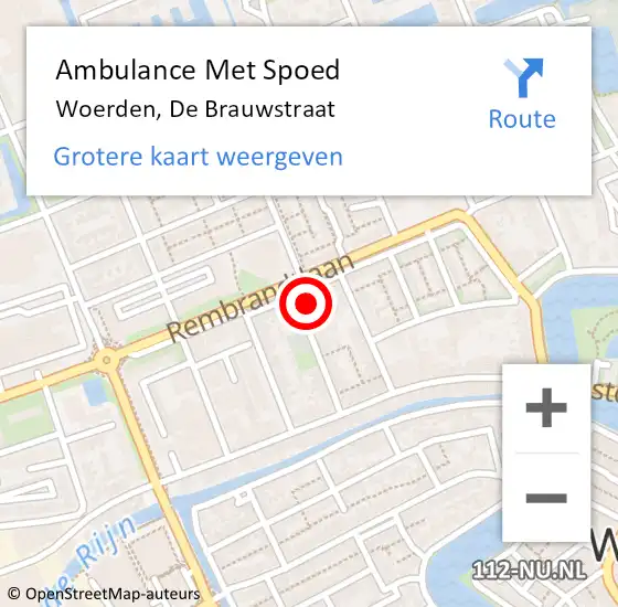 Locatie op kaart van de 112 melding: Ambulance Met Spoed Naar Woerden, De Brauwstraat op 18 mei 2017 20:57