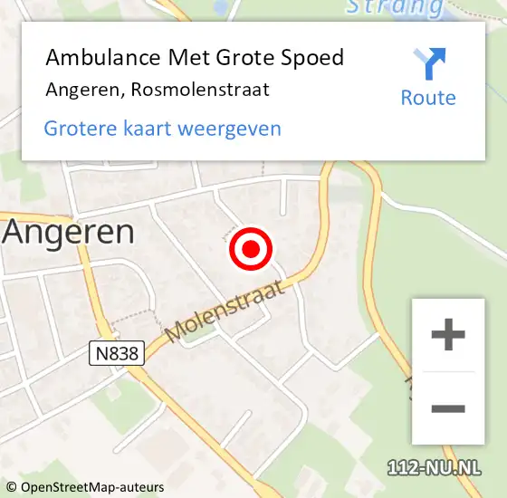 Locatie op kaart van de 112 melding: Ambulance Met Grote Spoed Naar Angeren, Rosmolenstraat op 18 mei 2017 21:41