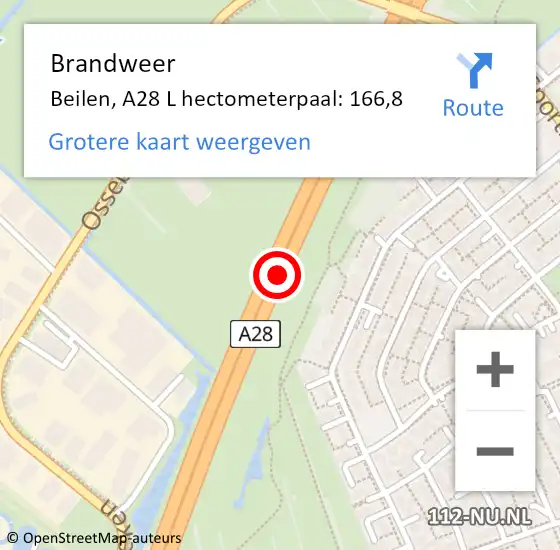 Locatie op kaart van de 112 melding: Brandweer Beilen, A28 L hectometerpaal: 165,6 op 19 mei 2017 06:14