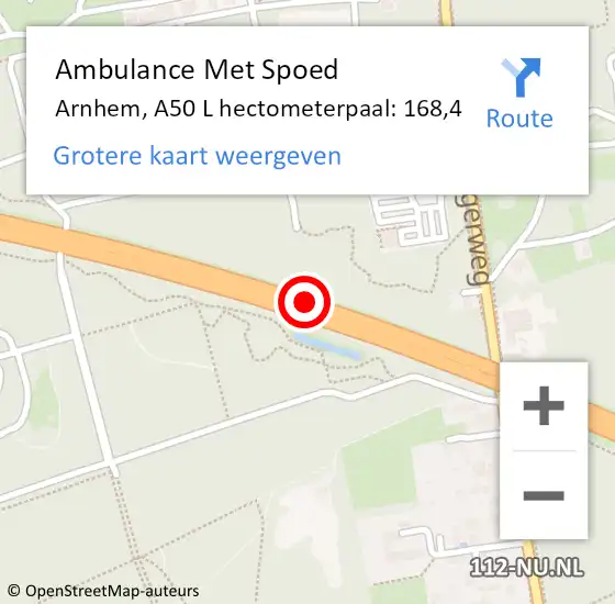 Locatie op kaart van de 112 melding: Ambulance Met Spoed Naar Arnhem, A50 L hectometerpaal: 185,0 op 19 mei 2017 09:45