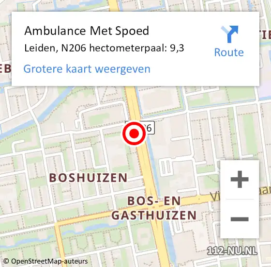 Locatie op kaart van de 112 melding: Ambulance Met Spoed Naar Leiden, N206 hectometerpaal: 9,7 op 19 mei 2017 10:16