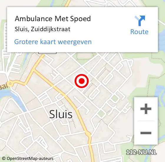 Locatie op kaart van de 112 melding: Ambulance Met Spoed Naar Sluis, Zuiddijkstraat op 19 mei 2017 11:05