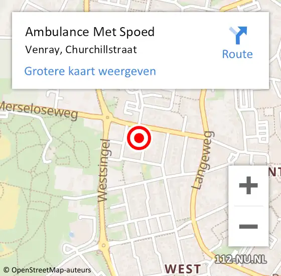 Locatie op kaart van de 112 melding: Ambulance Met Spoed Naar Venray, Churchillstraat op 19 mei 2017 14:04