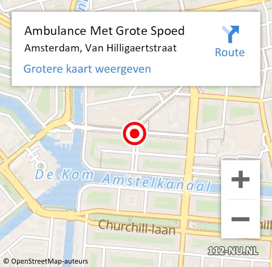 Locatie op kaart van de 112 melding: Ambulance Met Grote Spoed Naar Amsterdam, Van Hilligaertstraat op 19 mei 2017 14:32