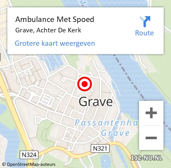 Locatie op kaart van de 112 melding: Ambulance Met Spoed Naar Grave, Achter De Kerk op 21 januari 2014 00:49