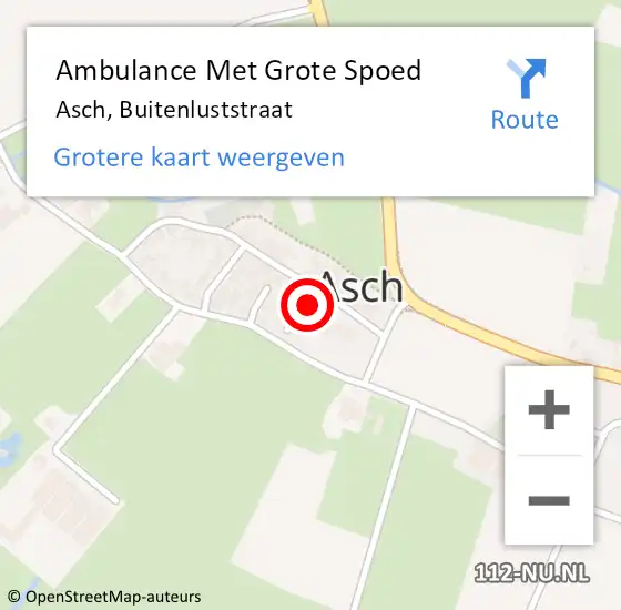 Locatie op kaart van de 112 melding: Ambulance Met Grote Spoed Naar Asch, Buitenluststraat op 19 mei 2017 21:12