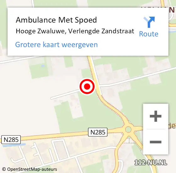 Locatie op kaart van de 112 melding: Ambulance Met Spoed Naar Hooge Zwaluwe, Verlengde Zandstraat op 19 mei 2017 21:29