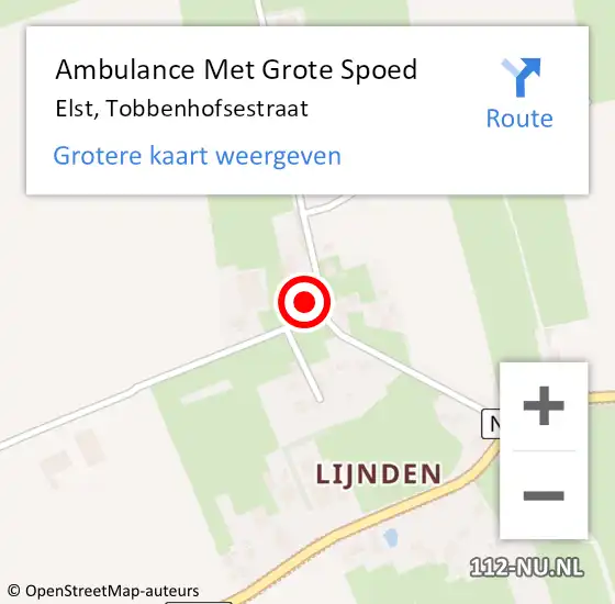 Locatie op kaart van de 112 melding: Ambulance Met Grote Spoed Naar Elst, Tobbenhofsestraat op 19 mei 2017 22:36