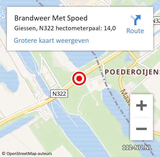 Locatie op kaart van de 112 melding: Brandweer Met Spoed Naar Giessen, N322 hectometerpaal: 14,0 op 20 mei 2017 00:29