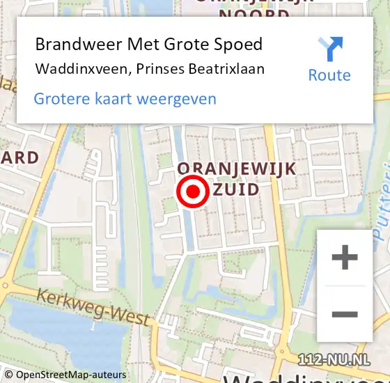 Locatie op kaart van de 112 melding: Brandweer Met Grote Spoed Naar Waddinxveen, Prinses Beatrixlaan op 20 mei 2017 01:06