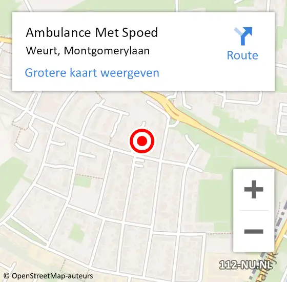 Locatie op kaart van de 112 melding: Ambulance Met Spoed Naar Weurt, Montgomerylaan op 20 mei 2017 04:41