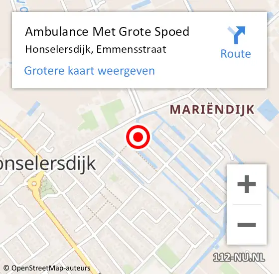 Locatie op kaart van de 112 melding: Ambulance Met Grote Spoed Naar Honselersdijk, Emmensstraat op 19 september 2013 22:21