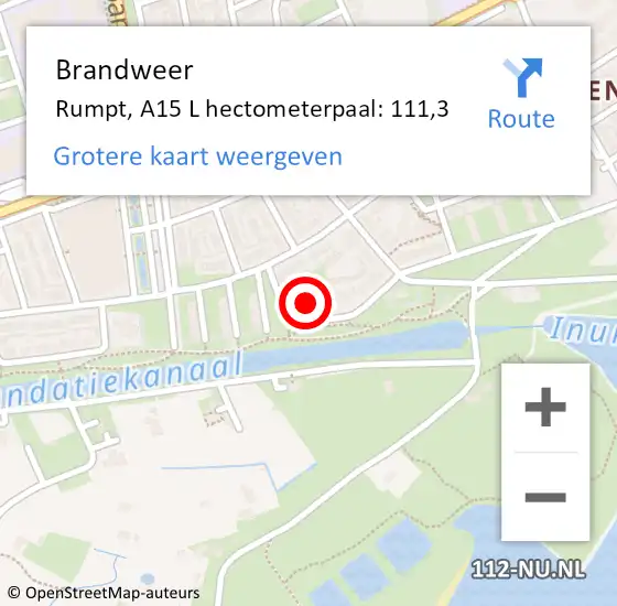 Locatie op kaart van de 112 melding: Brandweer Rumpt, A15 L hectometerpaal: 111,3 op 20 mei 2017 06:42