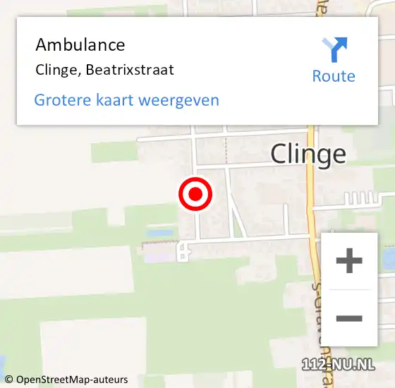 Locatie op kaart van de 112 melding: Ambulance Clinge, Beatrixstraat op 20 mei 2017 07:04