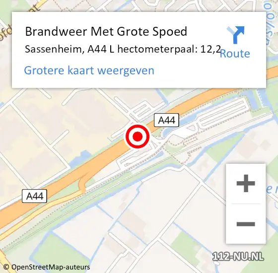 Locatie op kaart van de 112 melding: Brandweer Met Grote Spoed Naar Sassenheim, A44 L hectometerpaal: 11,5 op 20 mei 2017 07:36