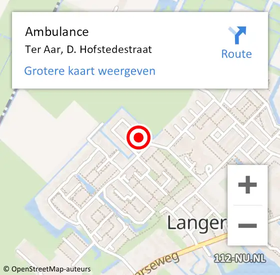 Locatie op kaart van de 112 melding: Ambulance Ter Aar, D. Hofstedestraat op 20 mei 2017 10:38