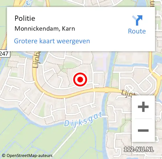 Locatie op kaart van de 112 melding: Politie Monnickendam, Karn op 20 mei 2017 12:39