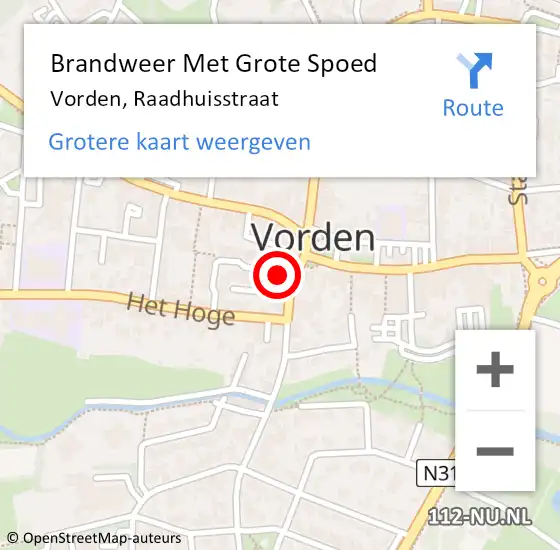 Locatie op kaart van de 112 melding: Brandweer Met Grote Spoed Naar Vorden, Raadhuisstraat op 20 mei 2017 12:55