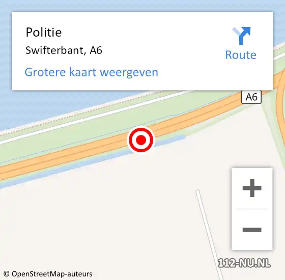 Locatie op kaart van de 112 melding: Politie Swifterbant, A6 R hectometerpaal: 98,8 op 20 mei 2017 13:09