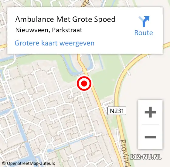 Locatie op kaart van de 112 melding: Ambulance Met Grote Spoed Naar Nieuwveen, Parkstraat op 20 mei 2017 13:20